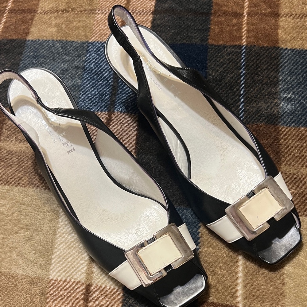 Amalfi Black and White Slingback Heels with Buckle